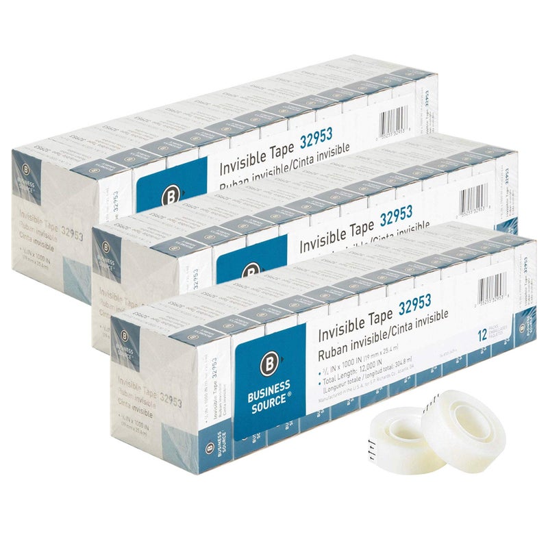 Business Source Invisible Tape, 1 Core, 3/4x1000, 36/PK, Clear (BSN32953) - Image 1